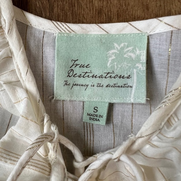 True Destinations White Gold Threaded Bohemian Tiered Maxi Dress Sz S - Picture 10 of 15